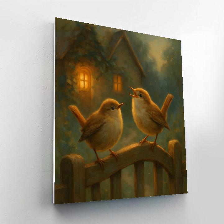 Lantern Light Wrens At The Cottage Gate paint by number