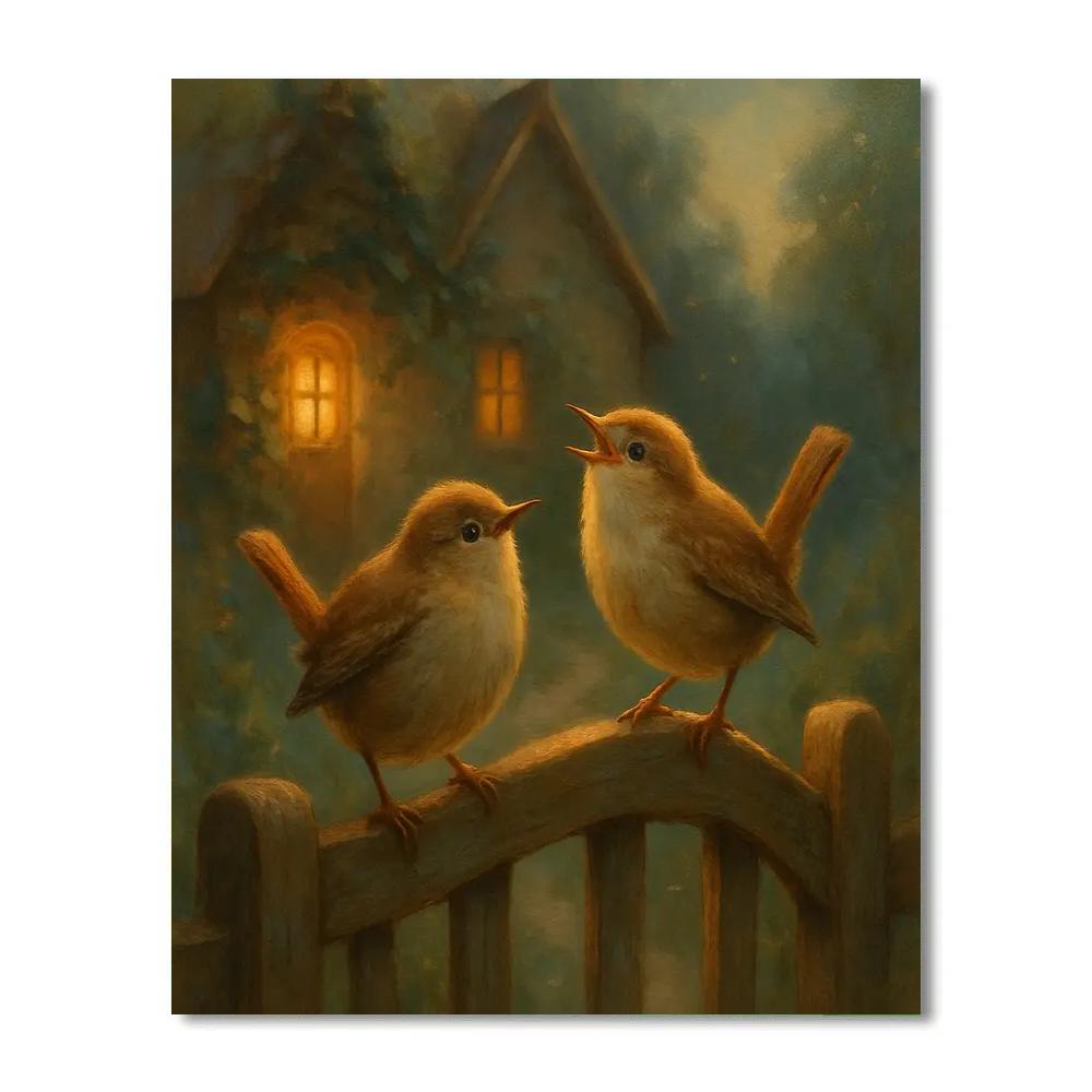 Lantern Light Wrens At The Cottage Gate paint by number