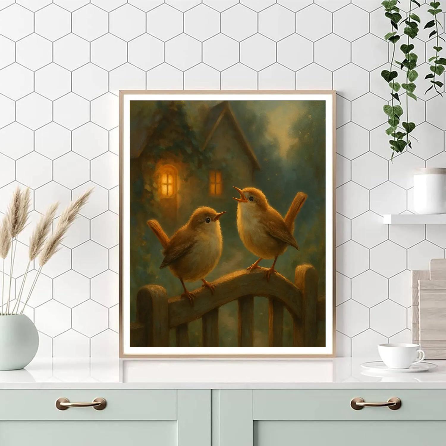 Lantern Light Wrens At The Cottage Gate paint by number