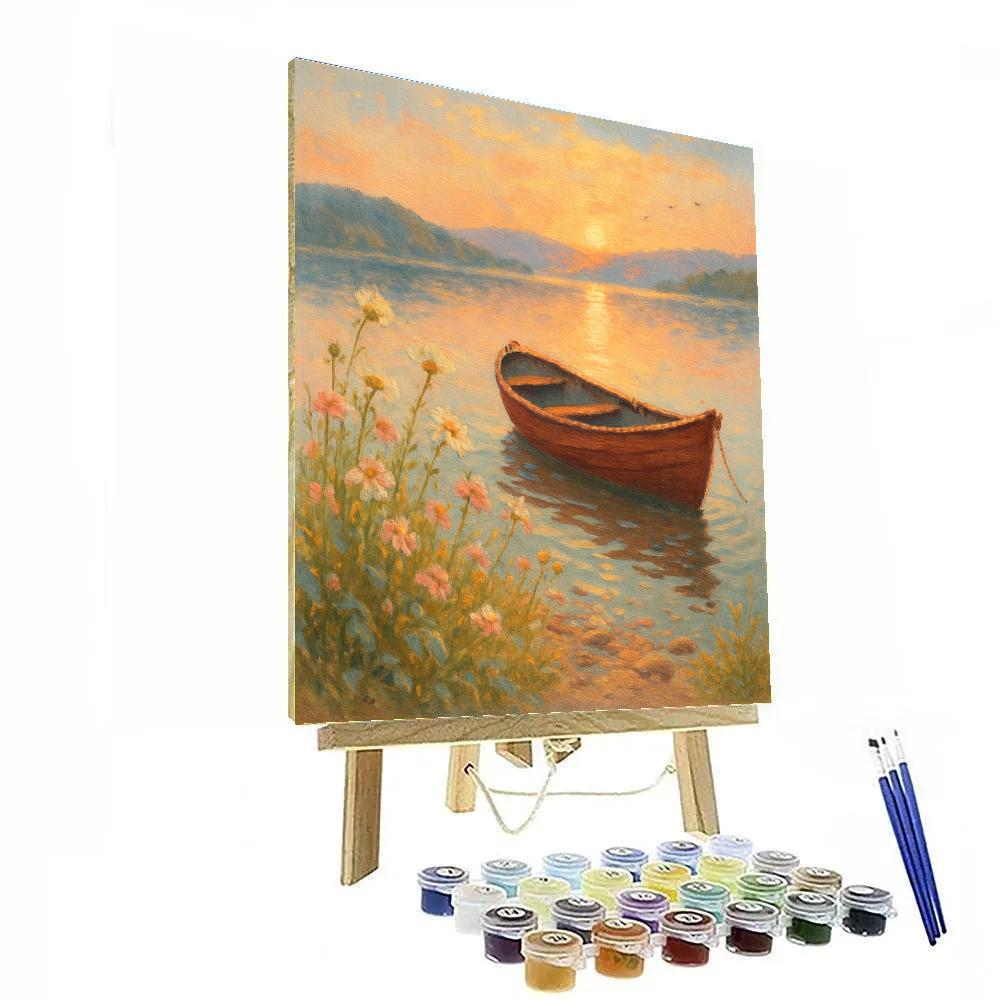 Sunrise Rowboat And Wildflower Shore Numbered painting kits