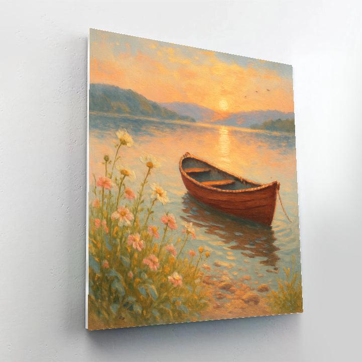 Sunrise Rowboat And Wildflower Shore Numbered painting kits