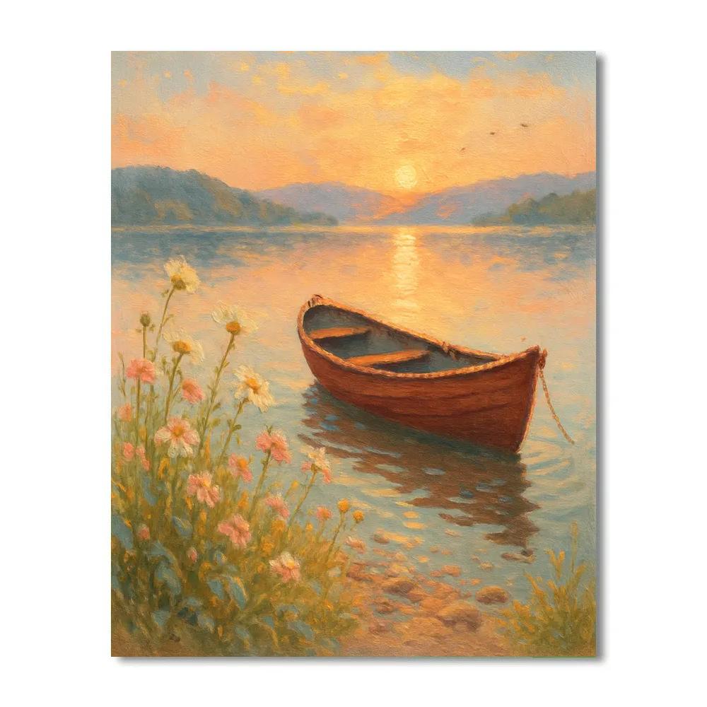 Sunrise Rowboat And Wildflower Shore Numbered painting kits