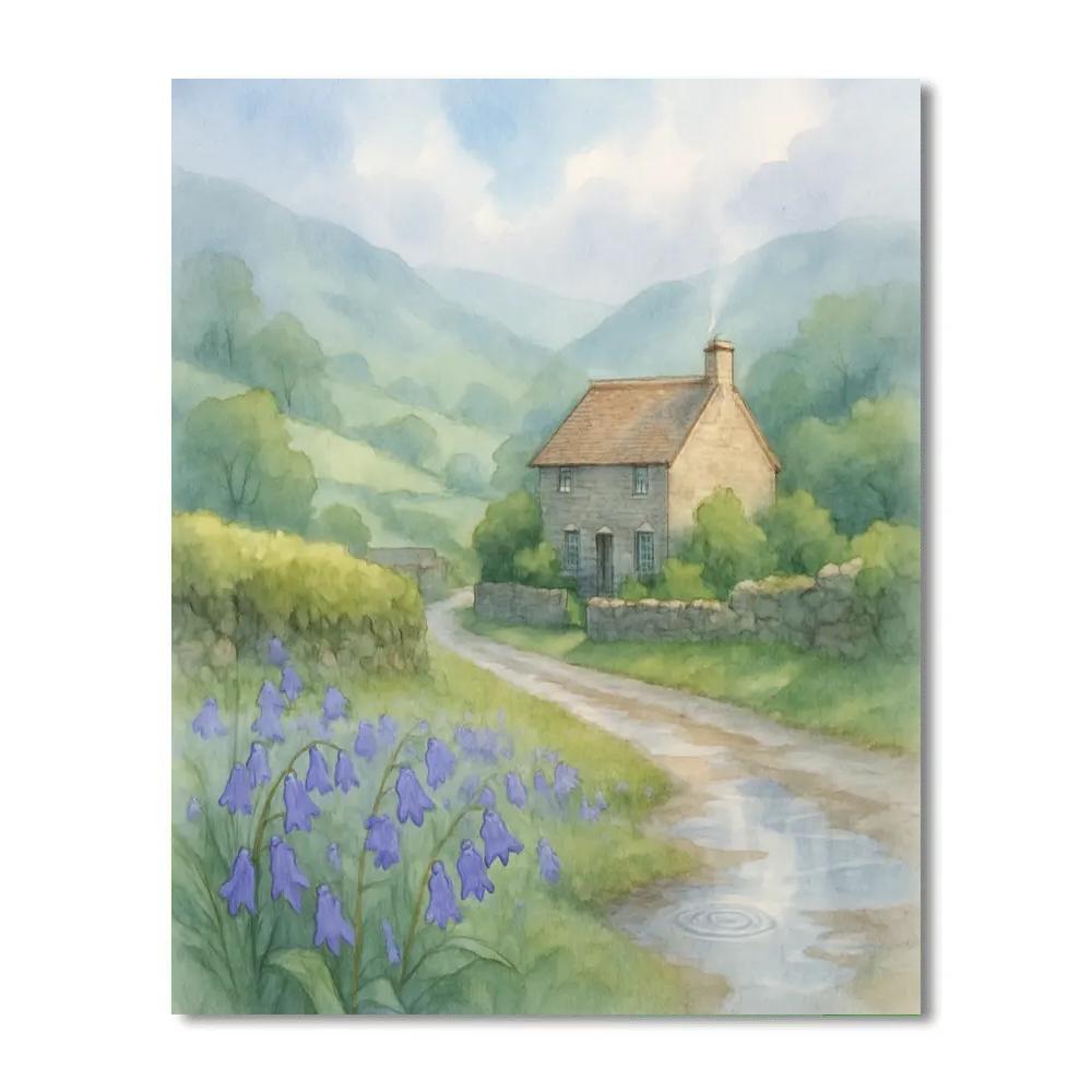 Bluebell Rain On The Stone Cottage Valley Painting by numbers kit