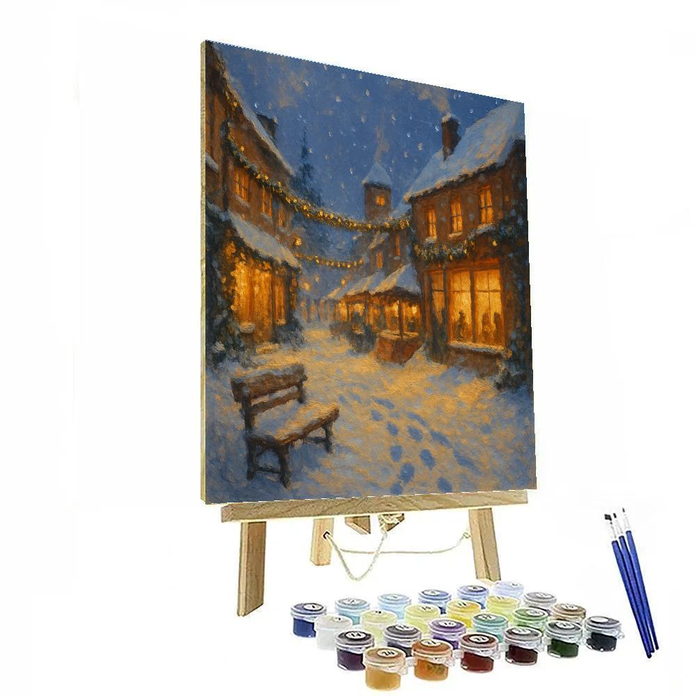 Snowy Market Lane With Cocoa Window Glow paint by number