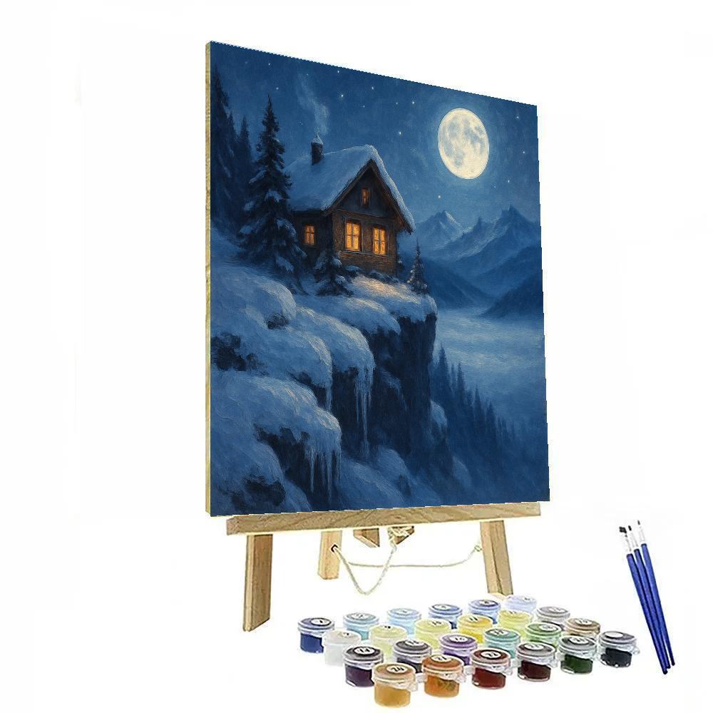 Moonlit Chalet Above The Frost Sea paint by numbers