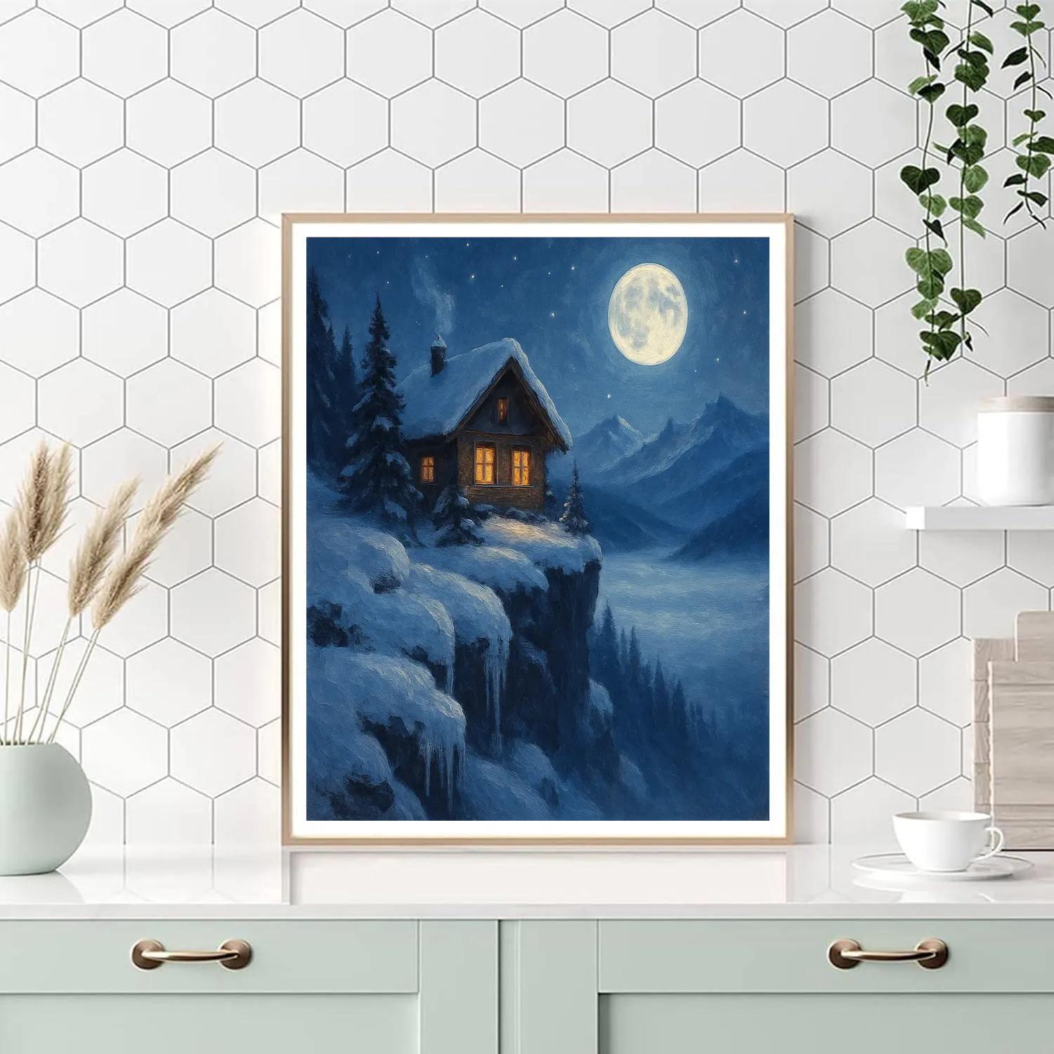 Moonlit Chalet Above The Frost Sea paint by numbers