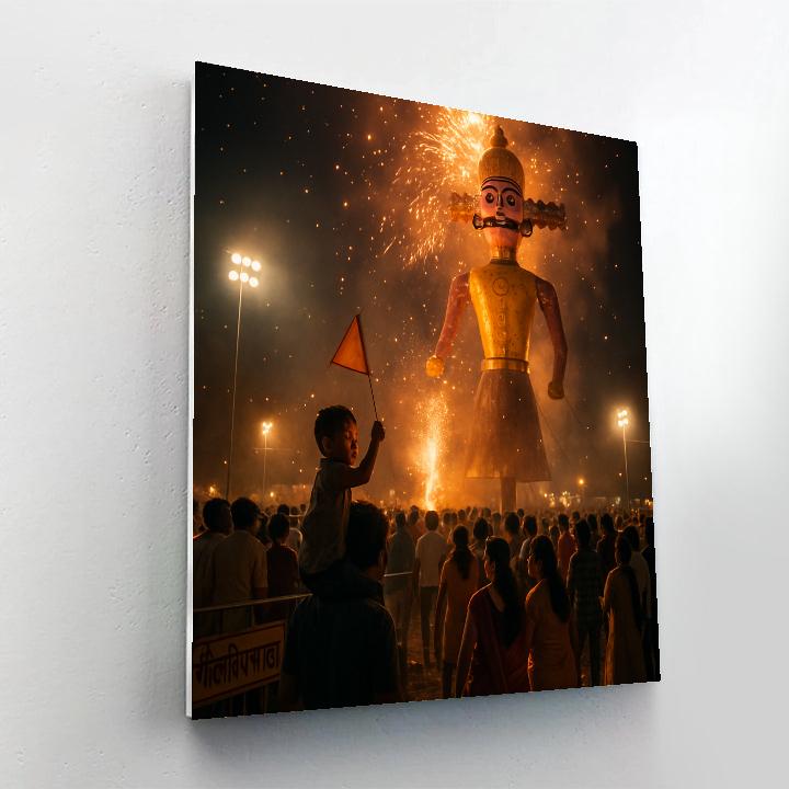 Dussehra Ramlila Ground Effigy Firelight Number painting