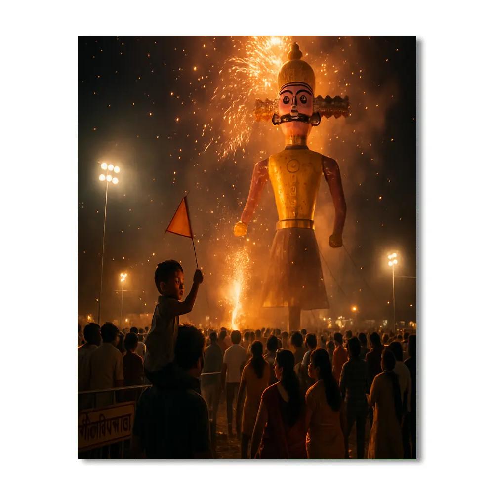 Dussehra Ramlila Ground Effigy Firelight Number painting