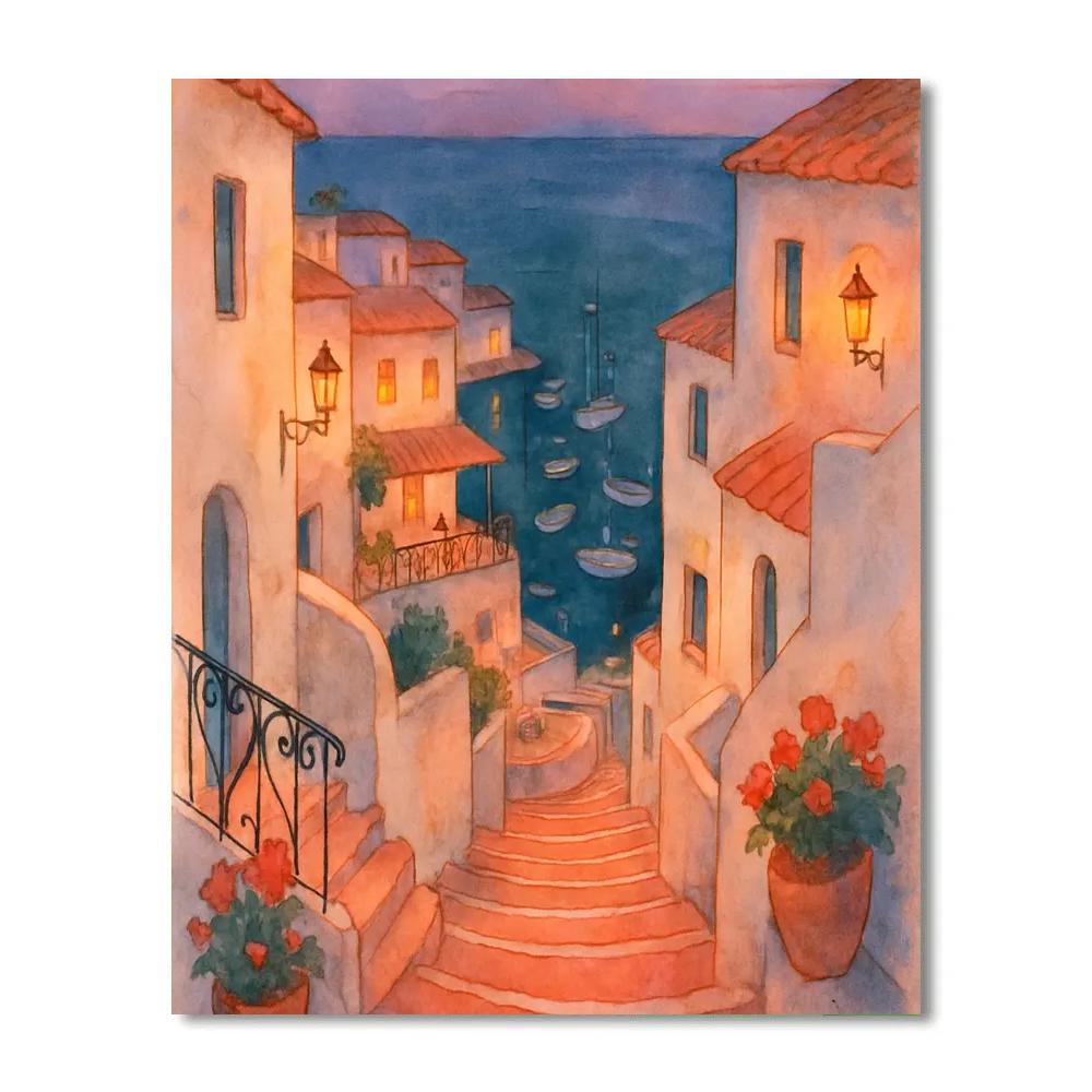 Mediterranean Steps Above The Harbor Glow paint by number