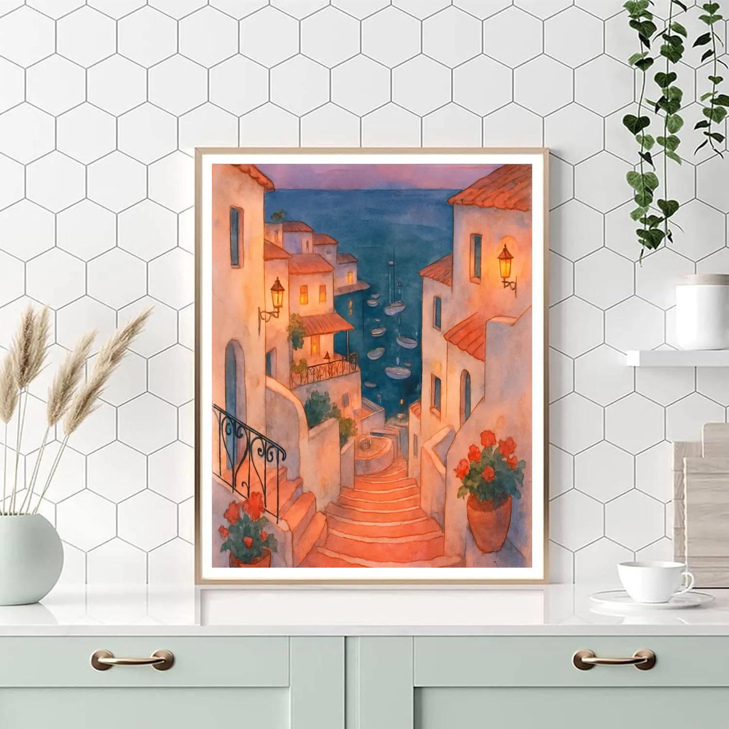 Mediterranean Steps Above The Harbor Glow paint by number