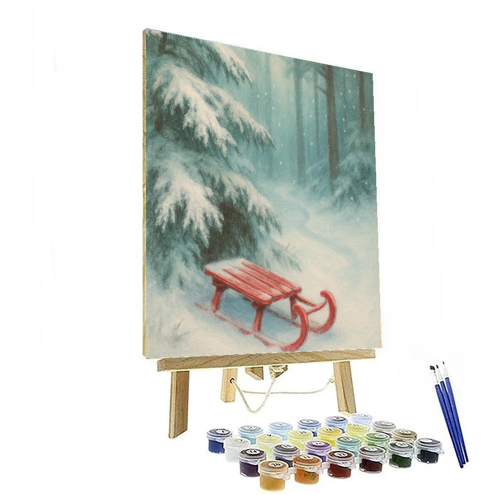 The Crimson Sled By The Pine Hollow painting number kit