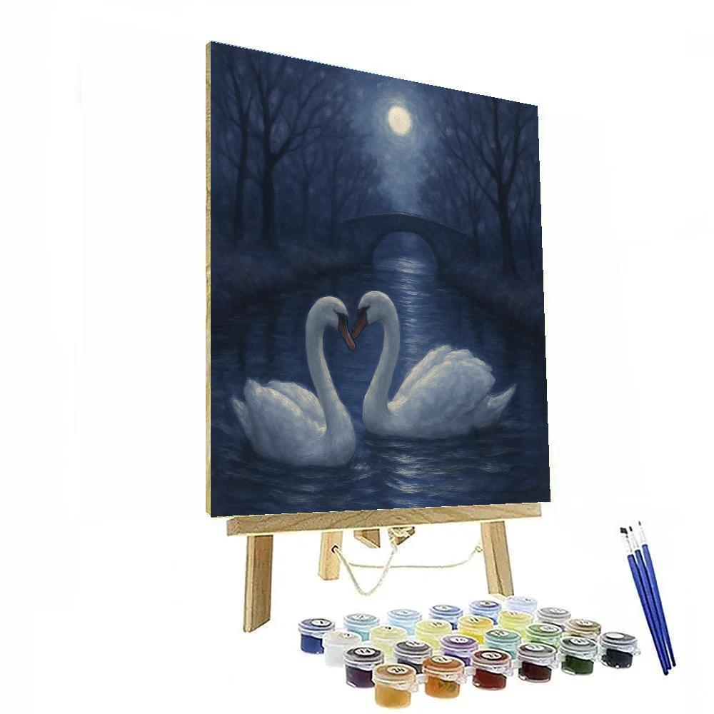 Moonlit Swans On The Quiet Canal Numbered painting kits