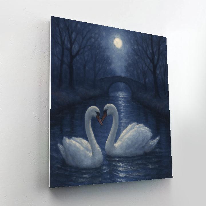 Moonlit Swans On The Quiet Canal Numbered painting kits