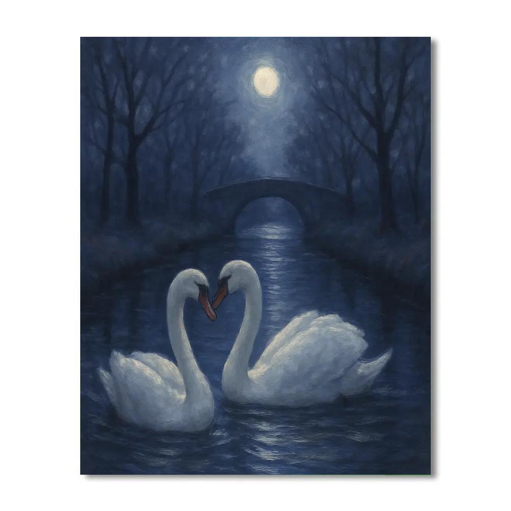 Moonlit Swans On The Quiet Canal Numbered painting kits