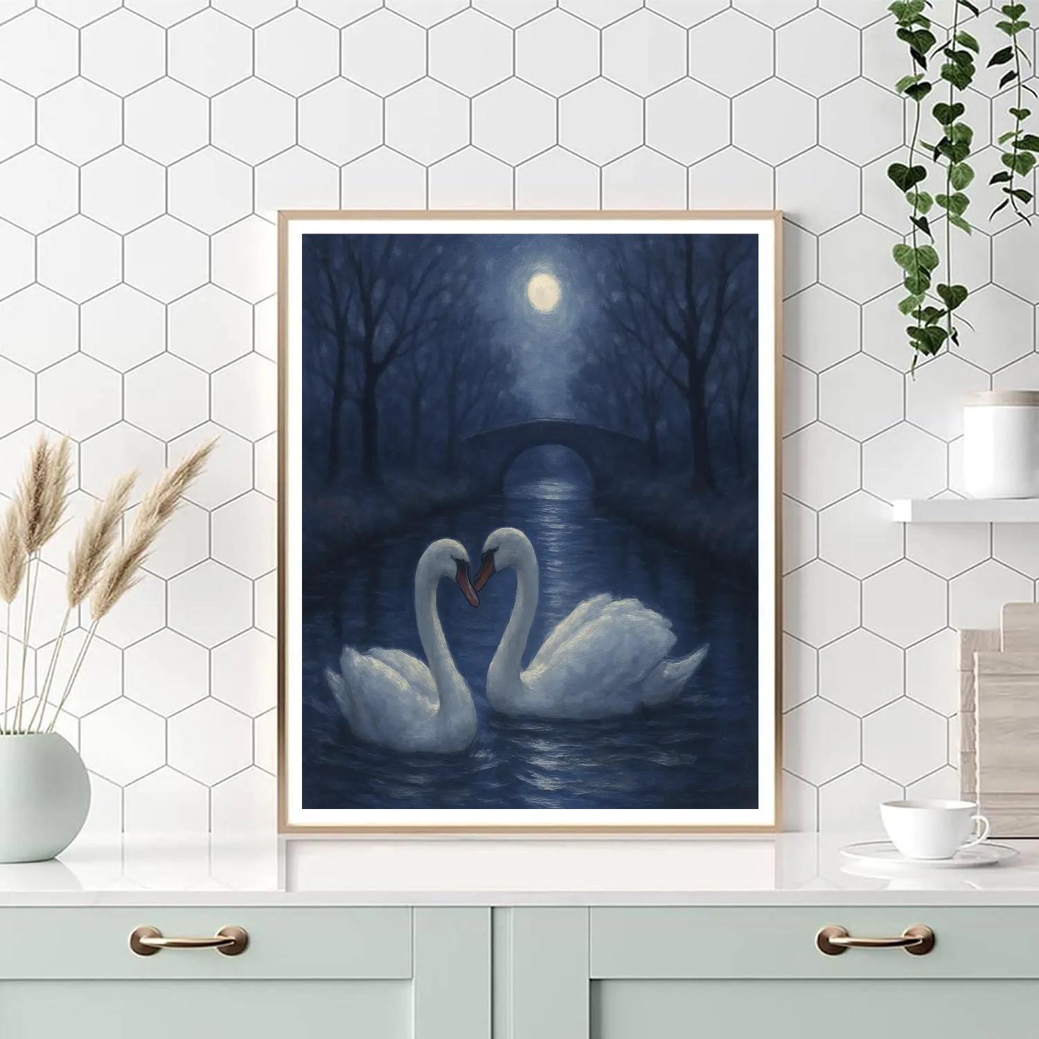 Moonlit Swans On The Quiet Canal Numbered painting kits