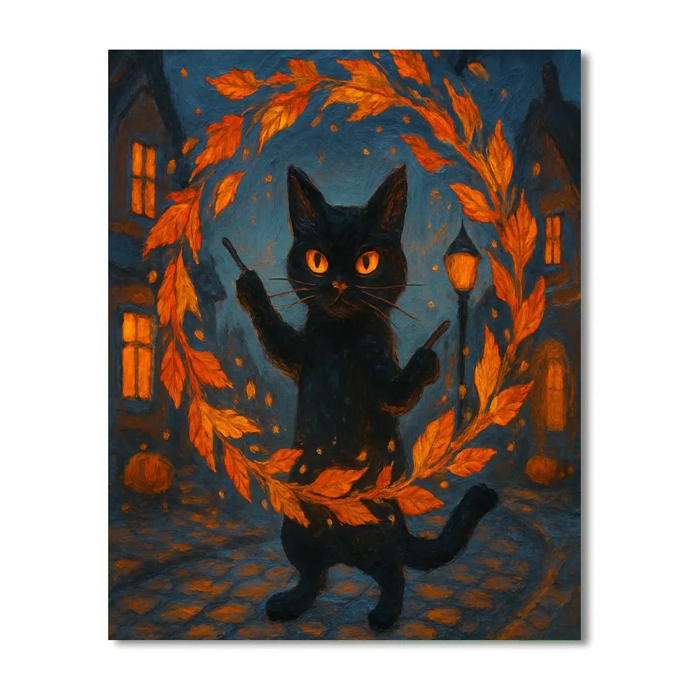 Black Cat Conductor Of The Leaf Parade painting number kit