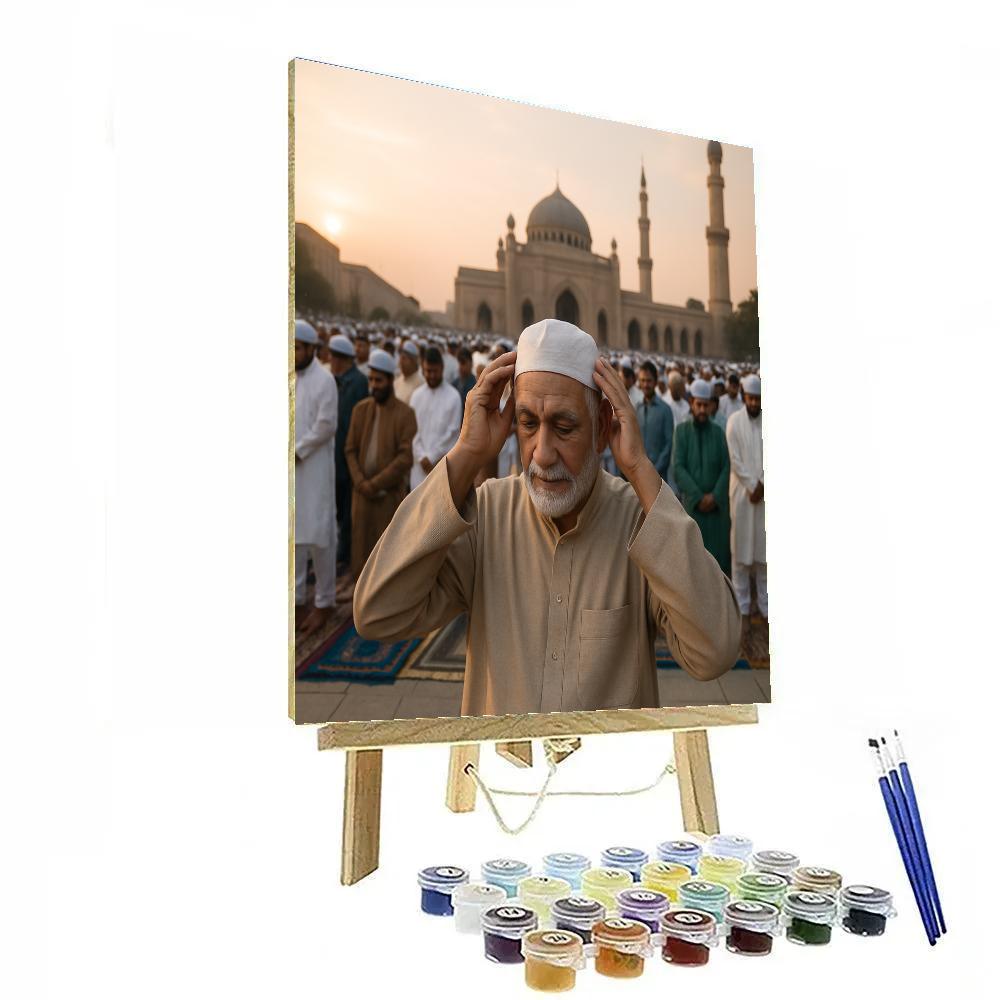 Eid Al Fitr Takbir Crowd Outside Mosque Numbered painting kits