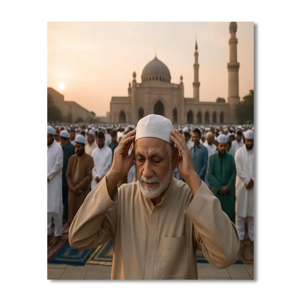 Eid Al Fitr Takbir Crowd Outside Mosque Numbered painting kits