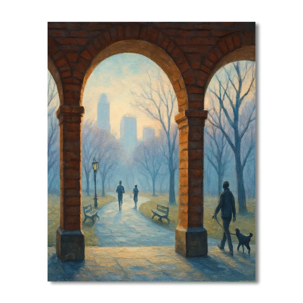 Quiet Dawn Park Framed By Brick Arches paint by numbers