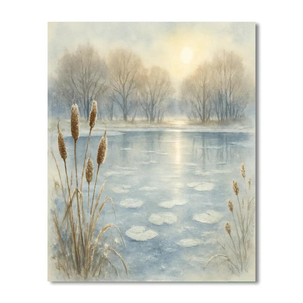 Frozen Lily Pond With Glassy Reflections paint by color