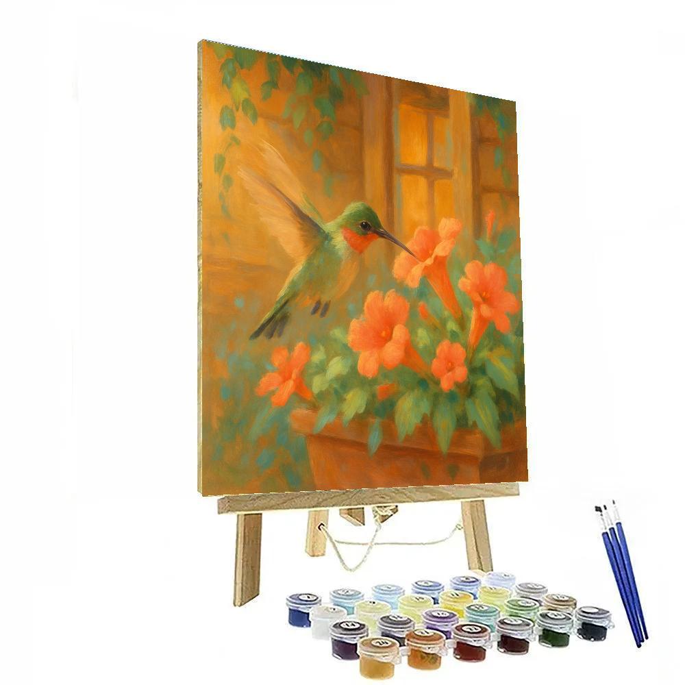 Hummingbird And Warm Window Flowers paint by numbers