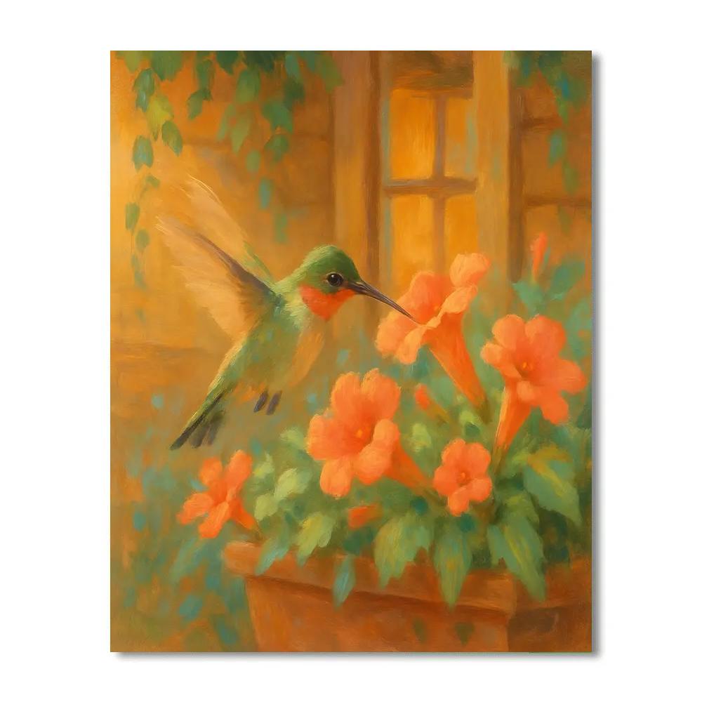 Hummingbird And Warm Window Flowers paint by numbers