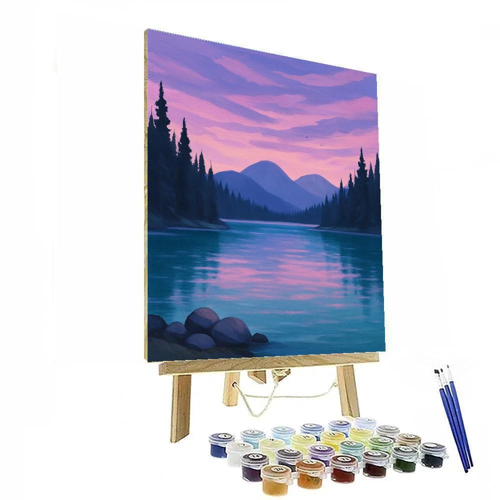 Mountain Lake Under Lavender Evening Clouds Paint by numbers art