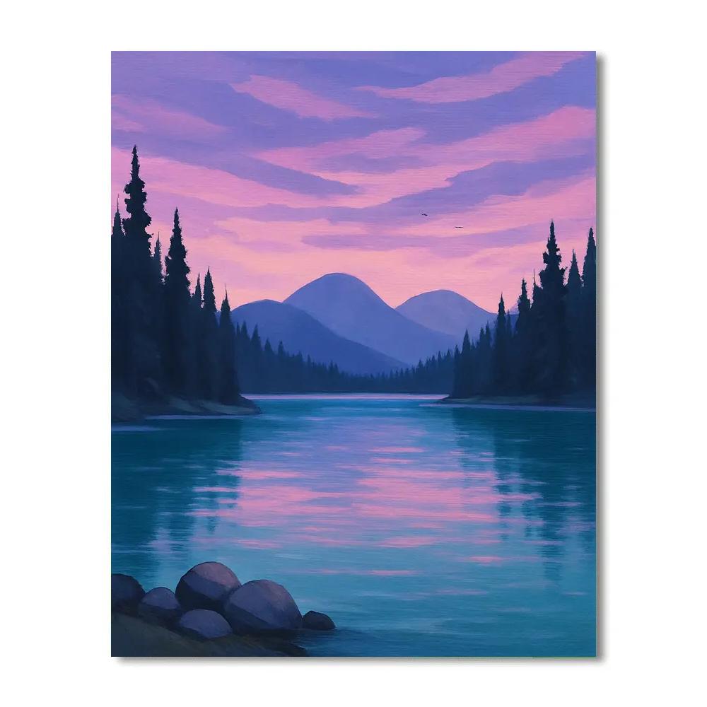 Mountain Lake Under Lavender Evening Clouds Paint by numbers art