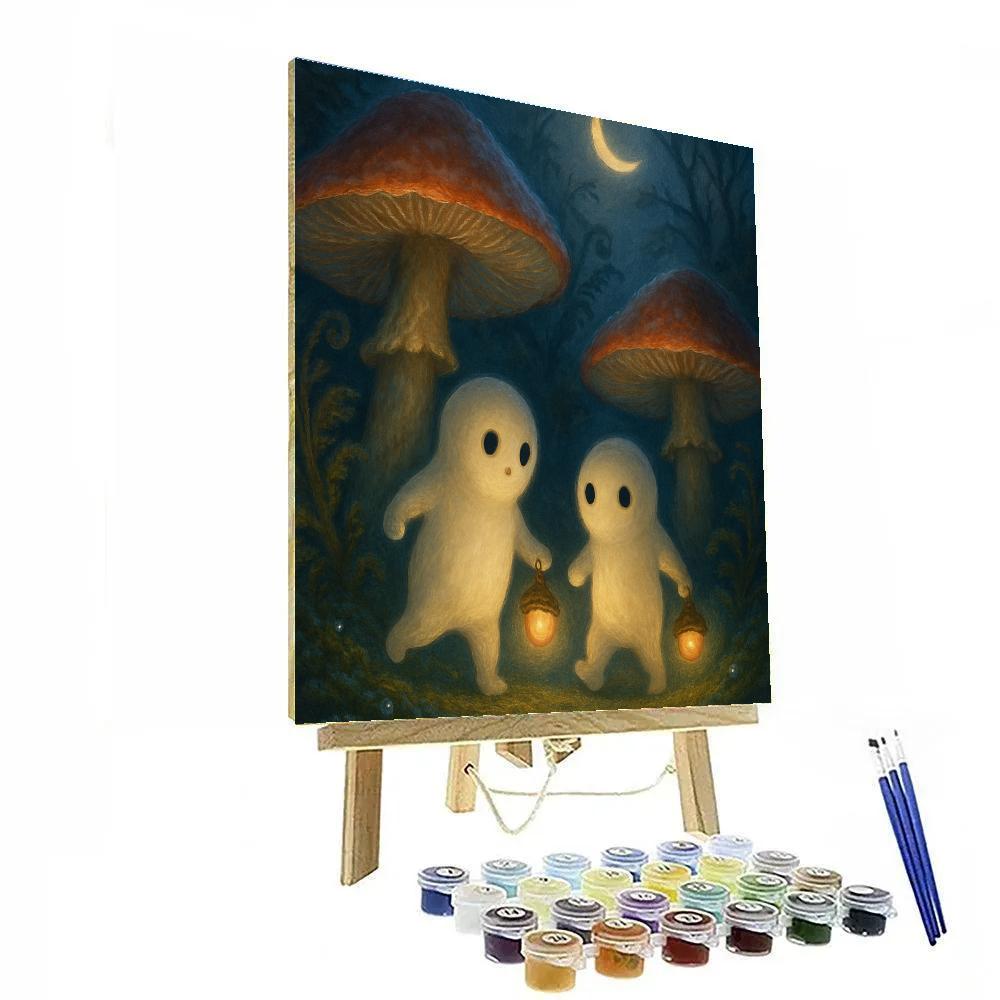 Moonlit Mushroom Garden With Friendly Spirits Paint by numbers kits