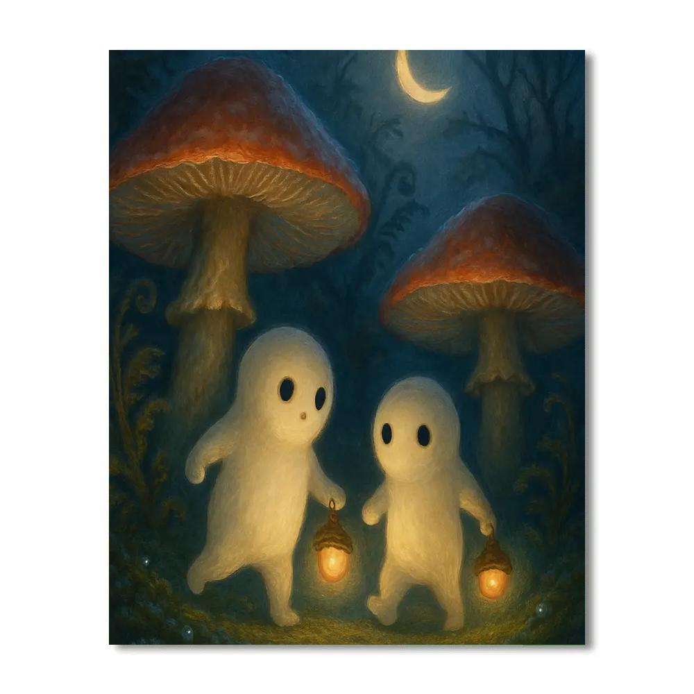 Moonlit Mushroom Garden With Friendly Spirits Paint by numbers kits