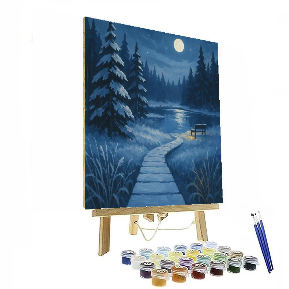Lantern Light On The Winter Pine Boardwalk Paint by numbers art