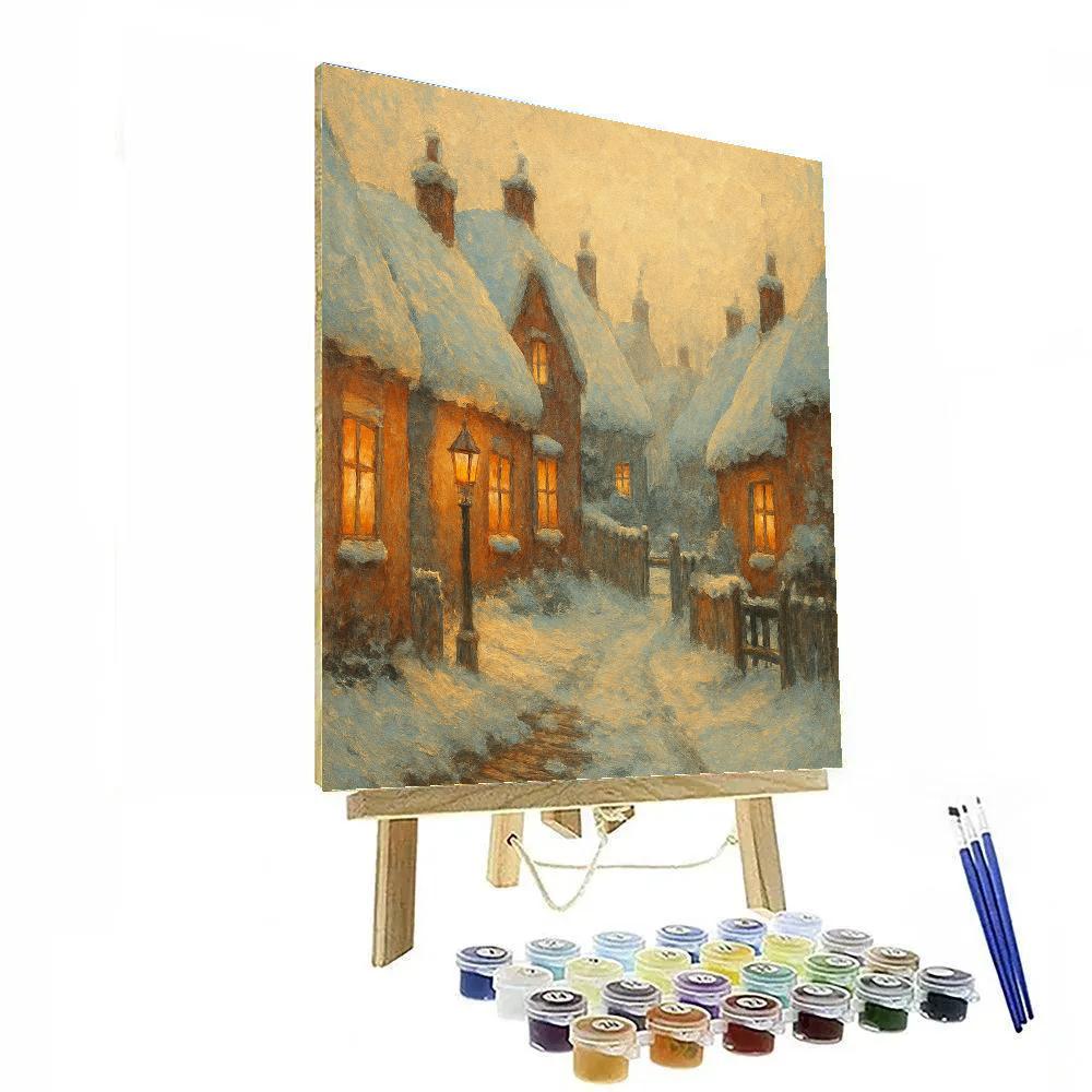 Village Lane Under Falling Feather Snow DIY paint by numbers
