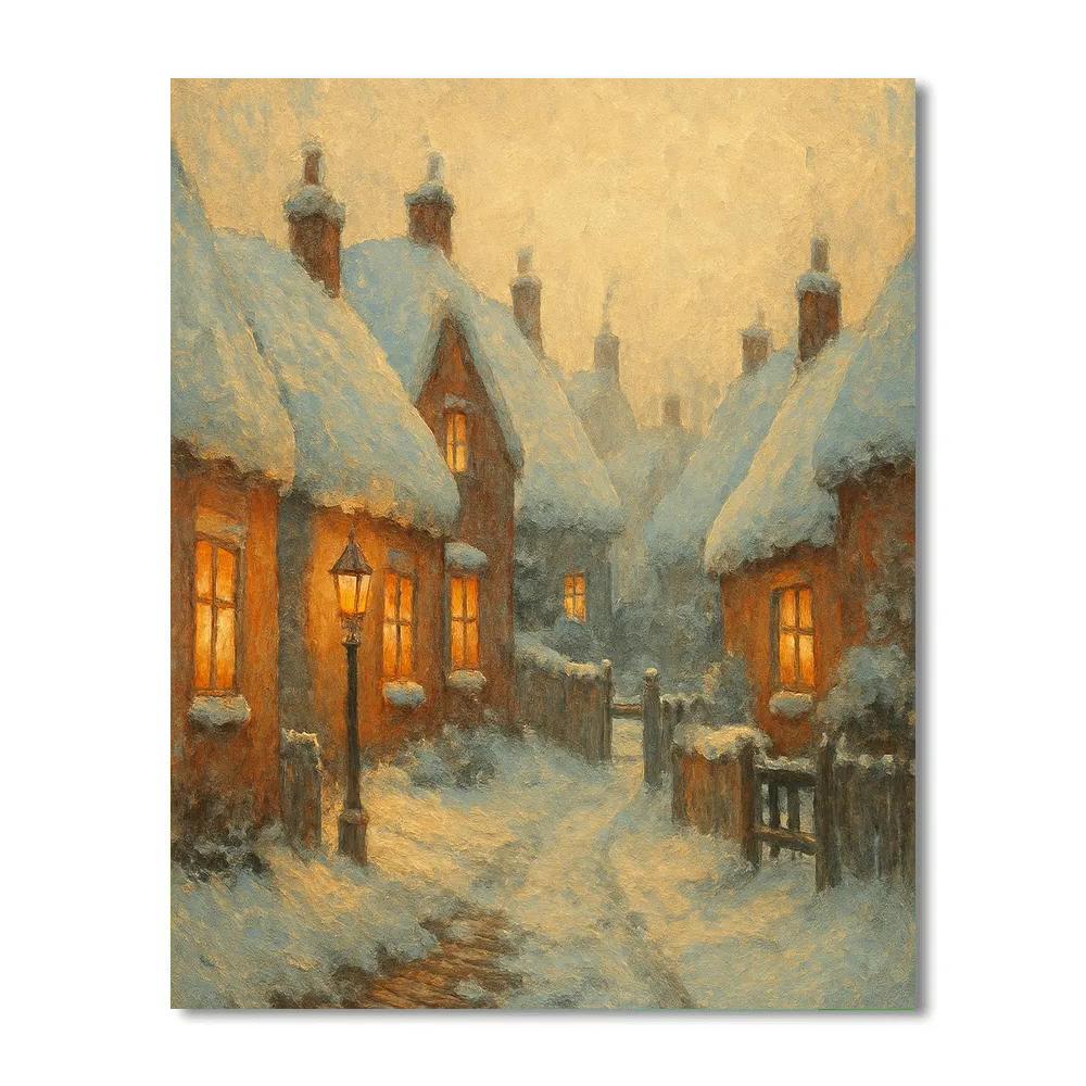 Village Lane Under Falling Feather Snow DIY paint by numbers
