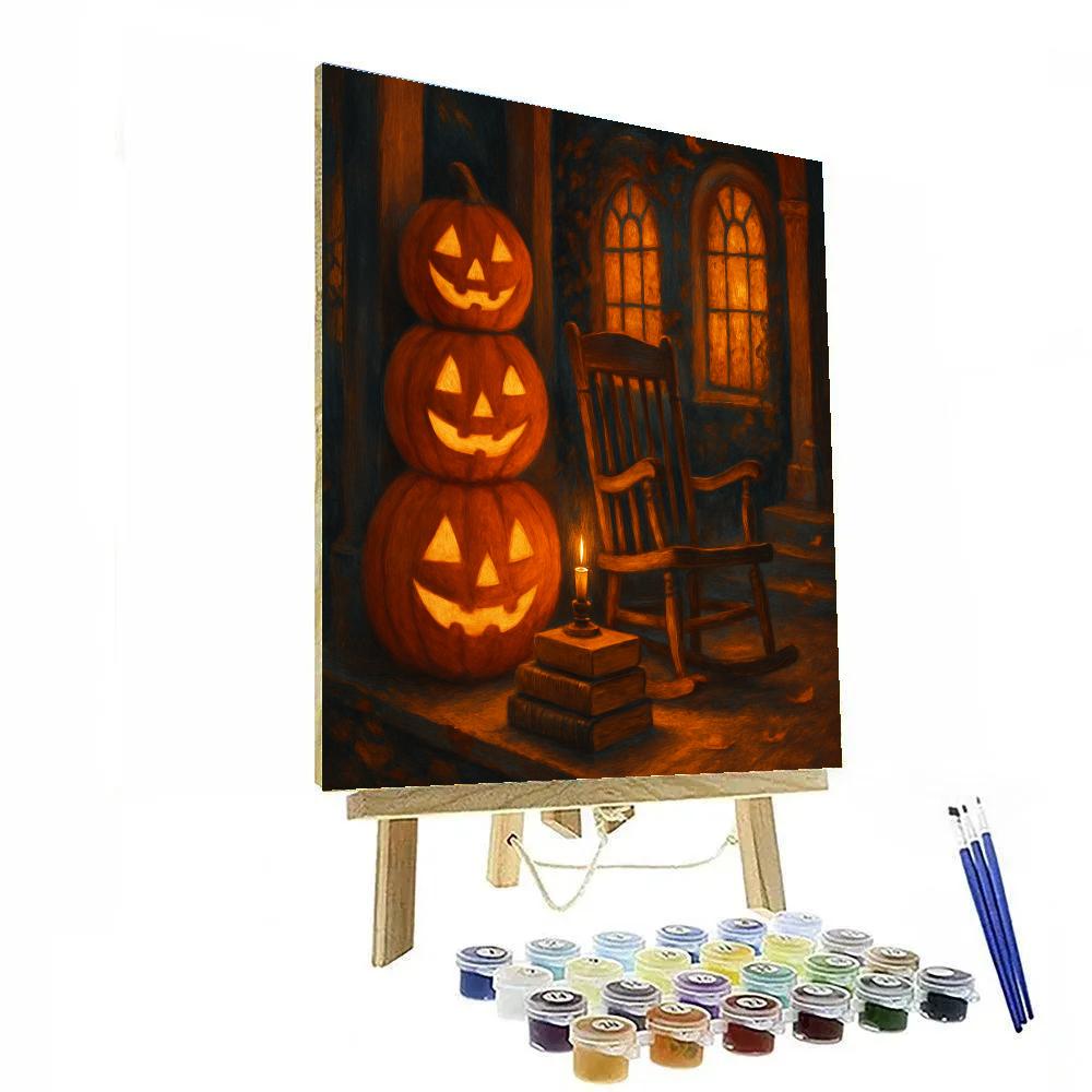 Haunted Library Porch With Pumpkin Stacks Paint by numbers kits