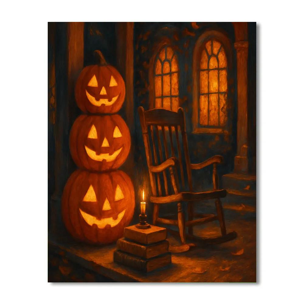 Haunted Library Porch With Pumpkin Stacks Paint by numbers kits