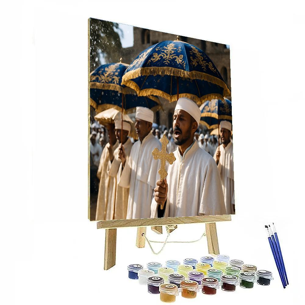 Timkat Procession Blue Umbrellas Gondar DIY paint by numbers