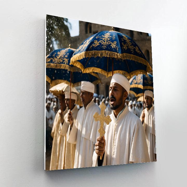 Timkat Procession Blue Umbrellas Gondar DIY paint by numbers