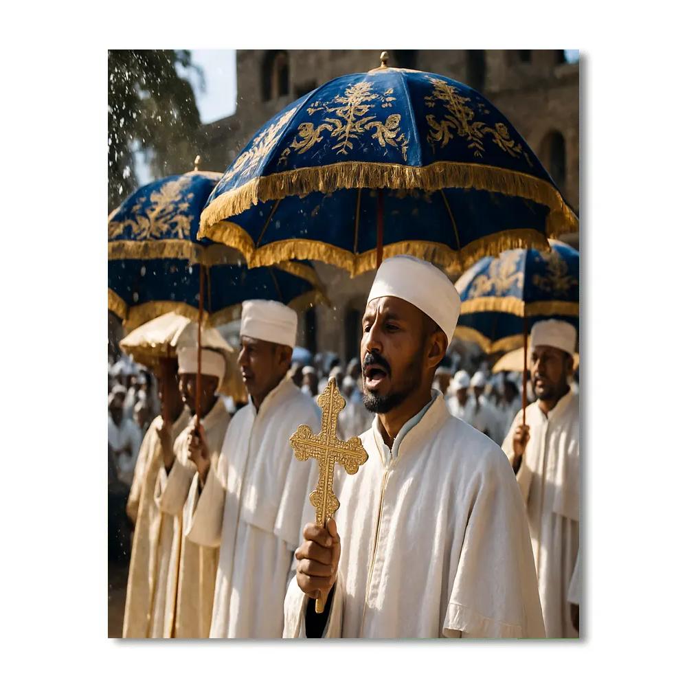 Timkat Procession Blue Umbrellas Gondar DIY paint by numbers