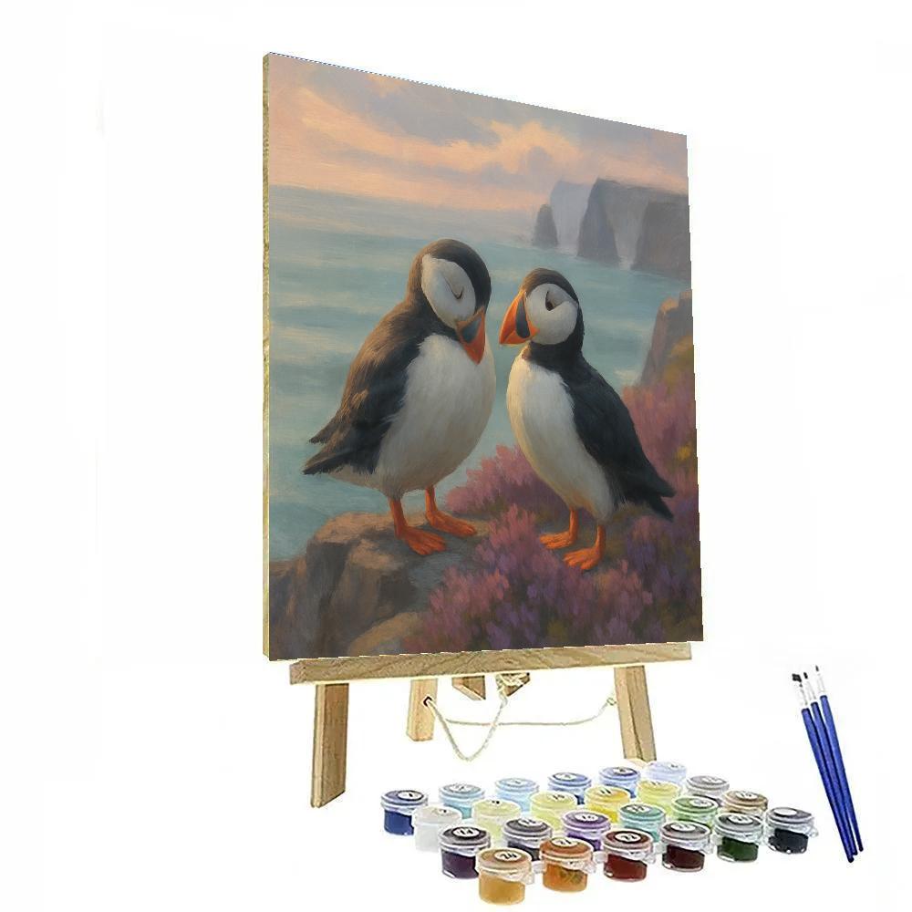 Puffins On The Heather Cliff Rest paint by number