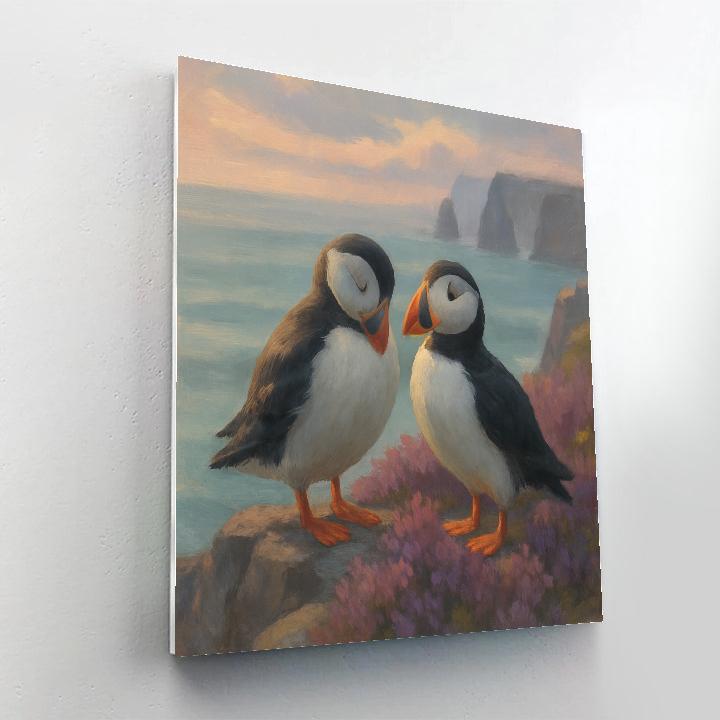 Puffins On The Heather Cliff Rest paint by number