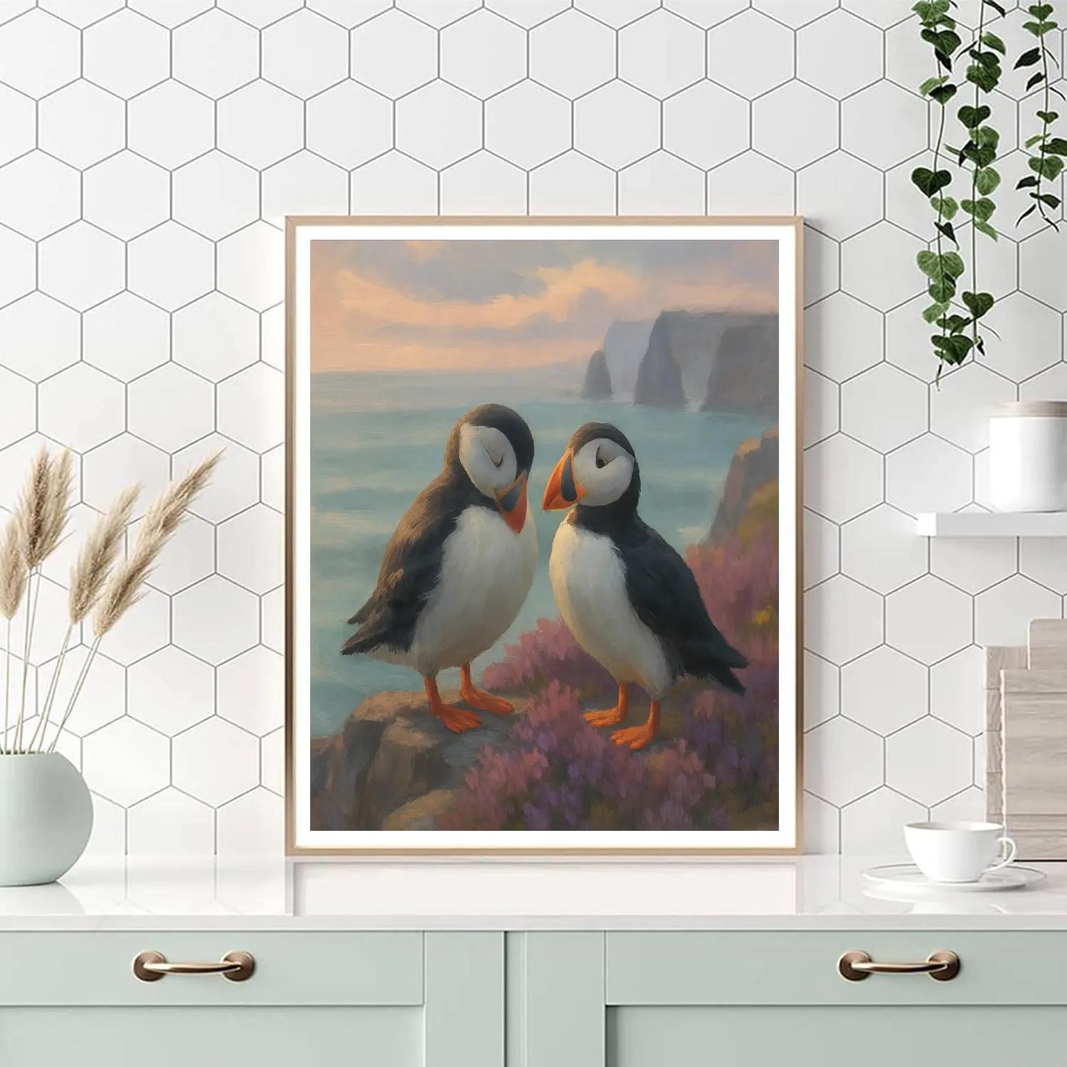 Puffins On The Heather Cliff Rest paint by number