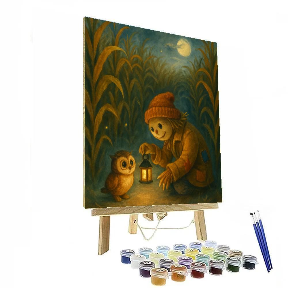 Candlelit Corn Maze With A Gentle Scarecrow Paint by numbers art