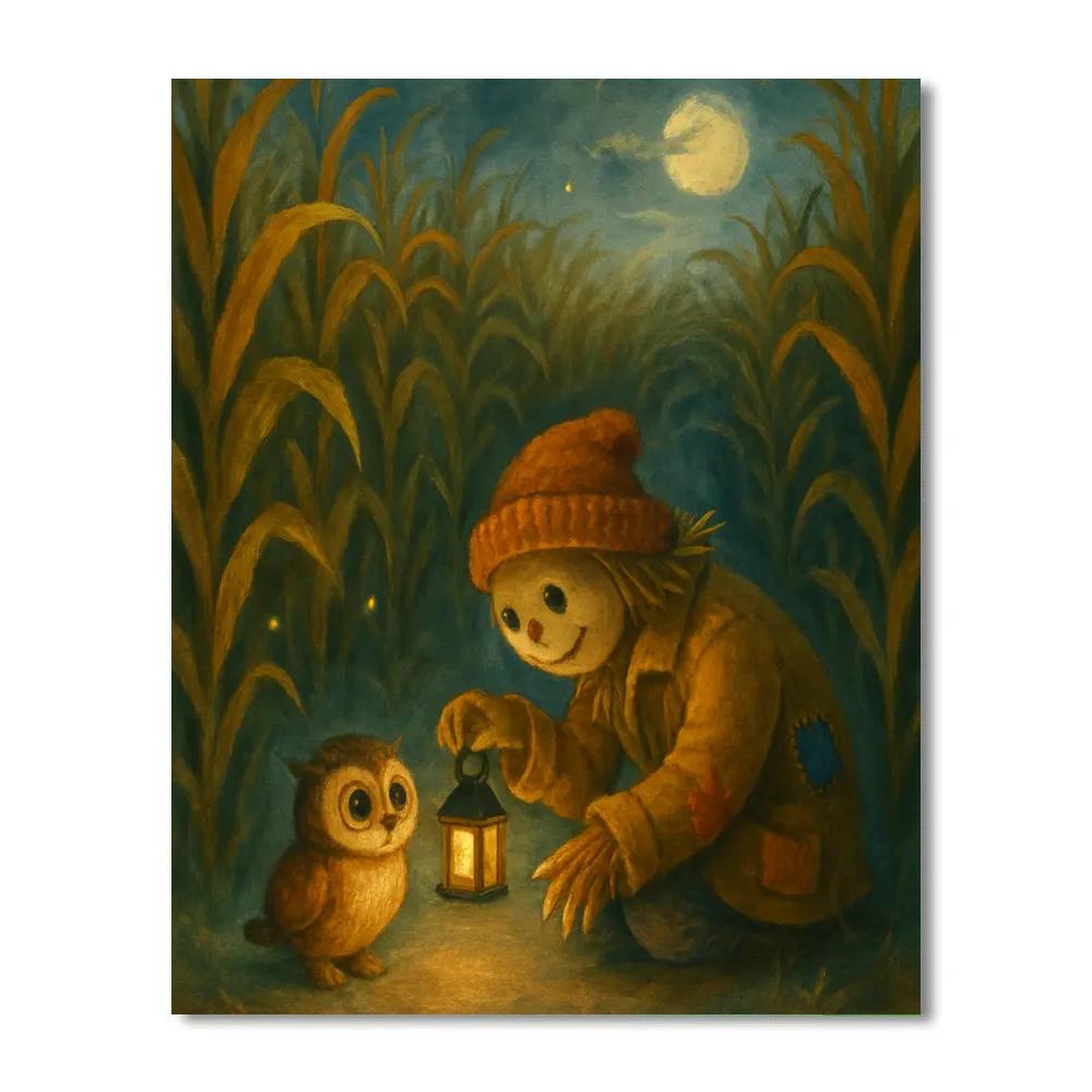 Candlelit Corn Maze With A Gentle Scarecrow Paint by numbers art