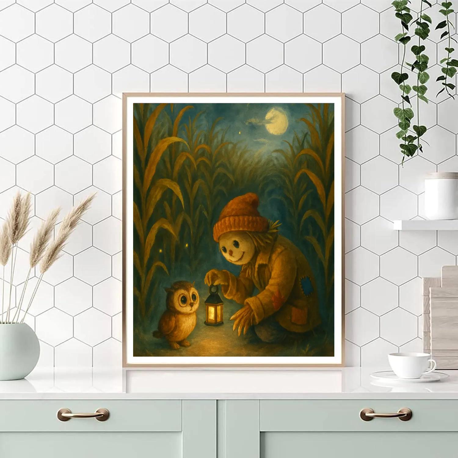 Candlelit Corn Maze With A Gentle Scarecrow Paint by numbers art