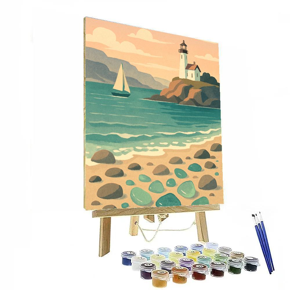 Quiet Lighthouse Bay With Sea Glass Shore DIY paint by numbers