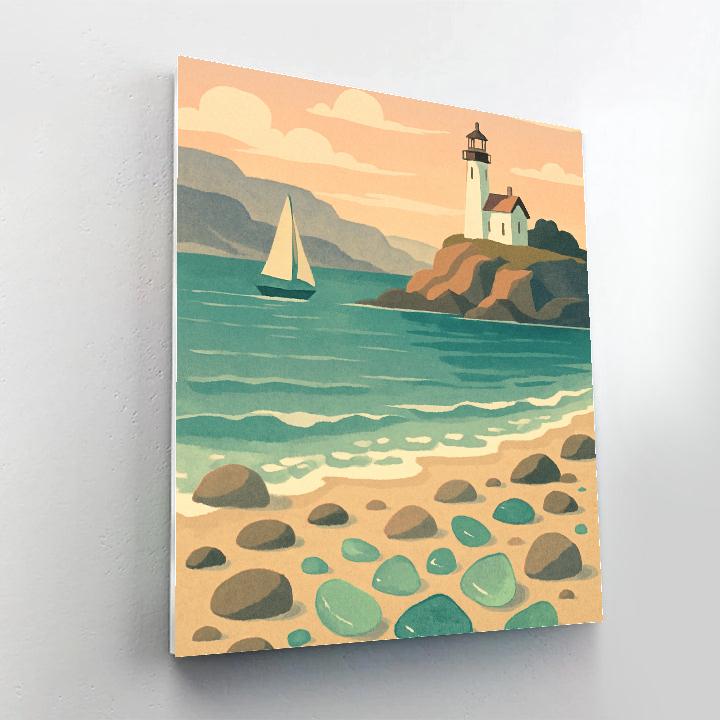 Quiet Lighthouse Bay With Sea Glass Shore DIY paint by numbers