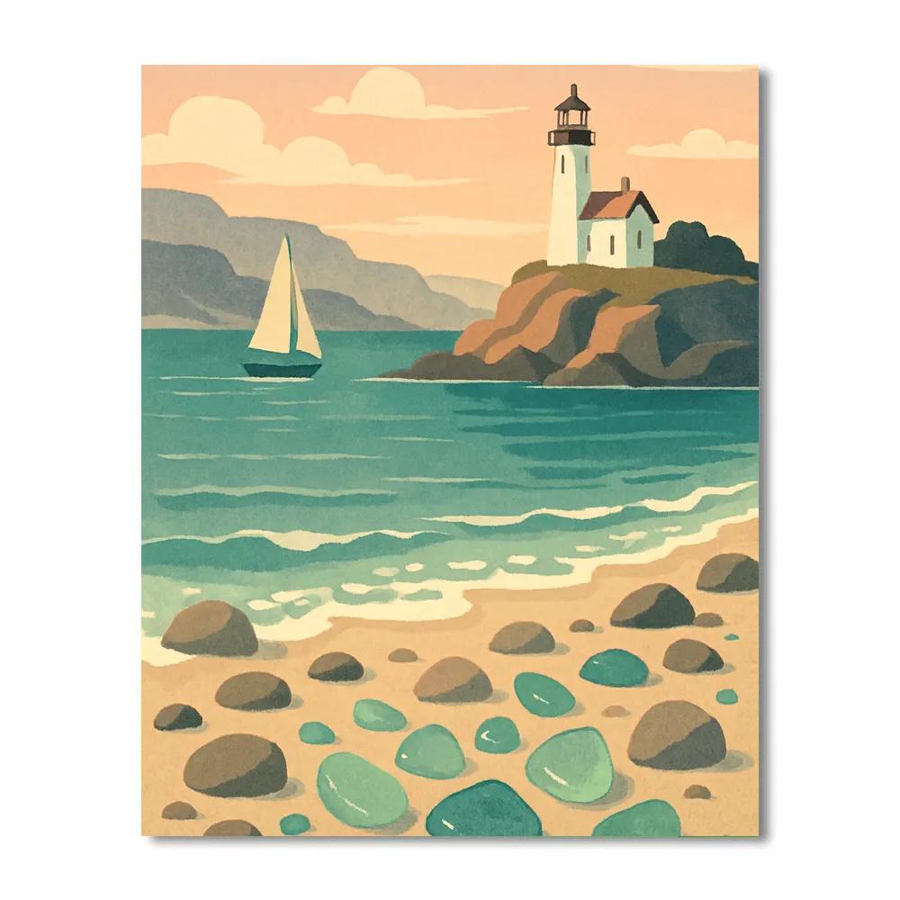 Quiet Lighthouse Bay With Sea Glass Shore DIY paint by numbers