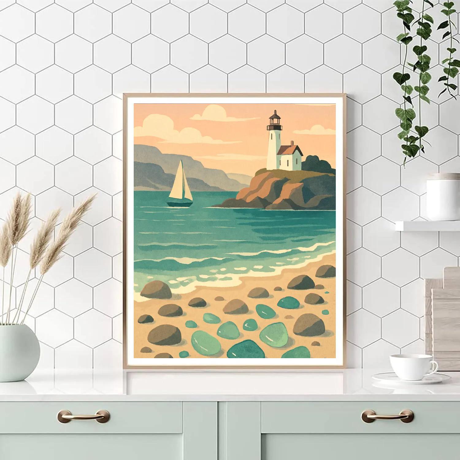 Quiet Lighthouse Bay With Sea Glass Shore DIY paint by numbers