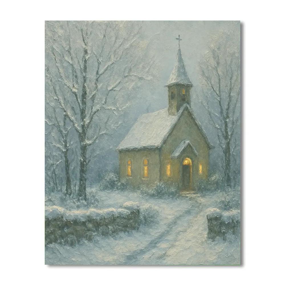 Country Church Beneath Silver Branches Paint by numbers art