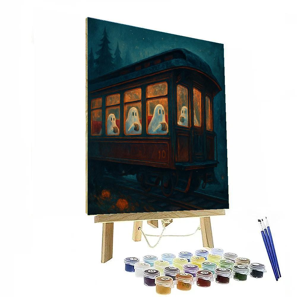 Autumn Train Car With Ghostly Passengers paint by numbers